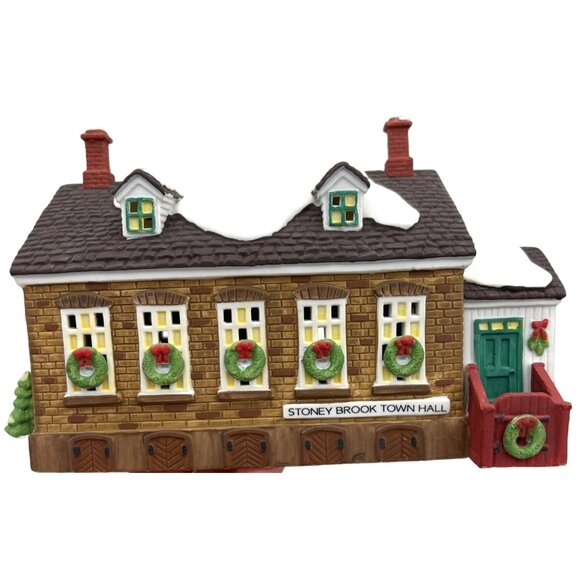 Dept 56 Christmas Village New England Series Stoney Brook Town Hall 1992 Holiday - Picture 3 of 10
